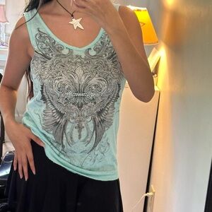 Sea green / blue Angels & Diamonds tank with cut out back